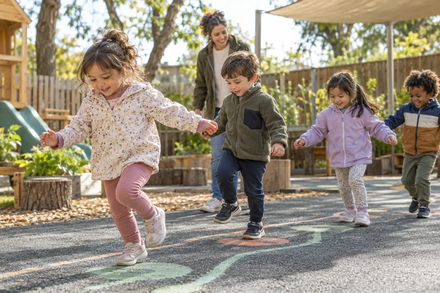Des enfants courent et jouent dehors par une journée ensoleillée